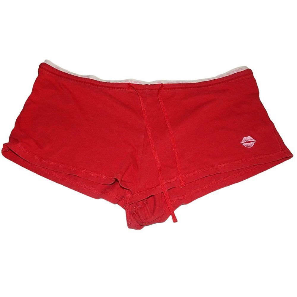 No Boundaries Red Cotton Sleep Shorts w/ Pink Lip Embroidery Women’s M 7/9